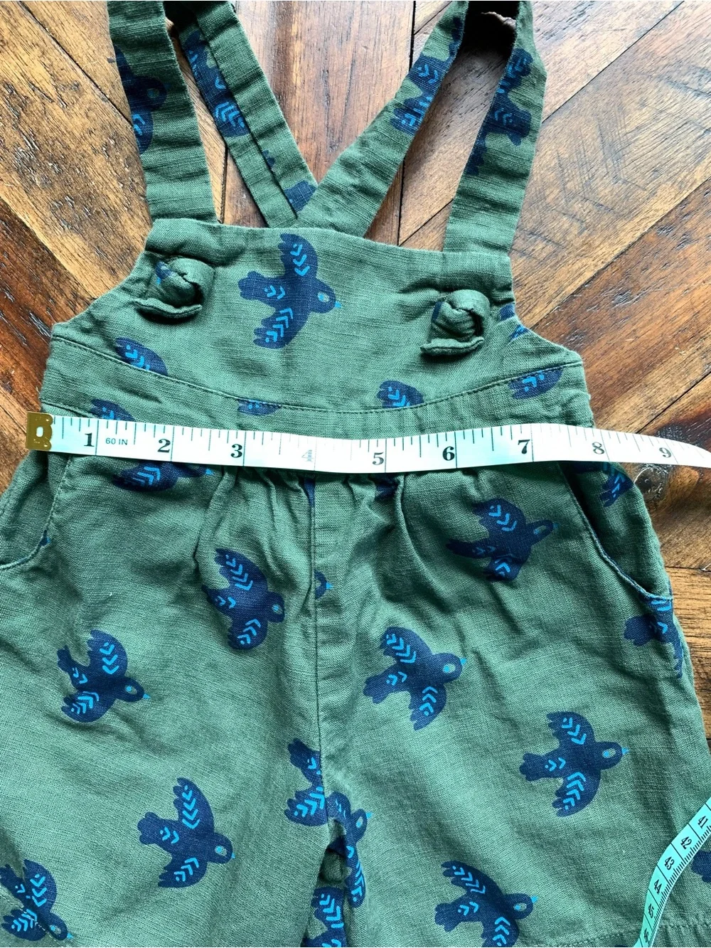 Gymboree Olive Green Overalls with Blue Bird Print